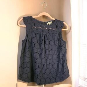 Monteau Navy Lace Cap Sleeve Blouse